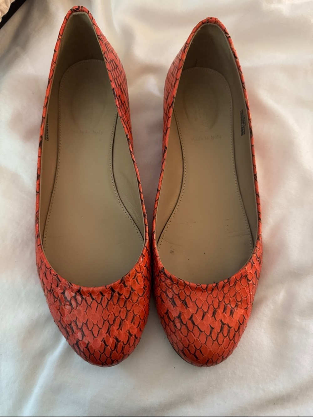 J. Crew Orange Snake-Print Ballet Flats